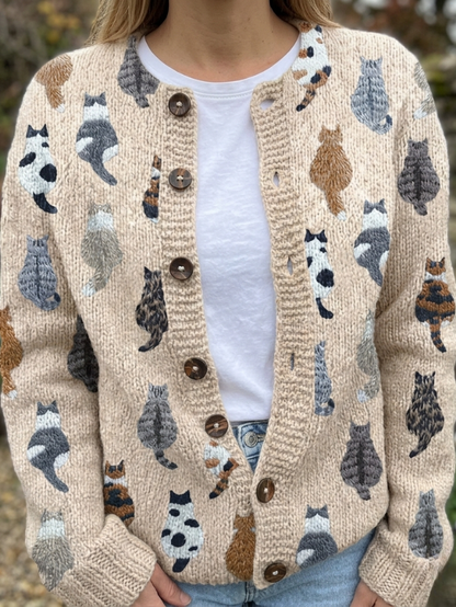 Olyvane | The Feline Motif Knit Cardigan