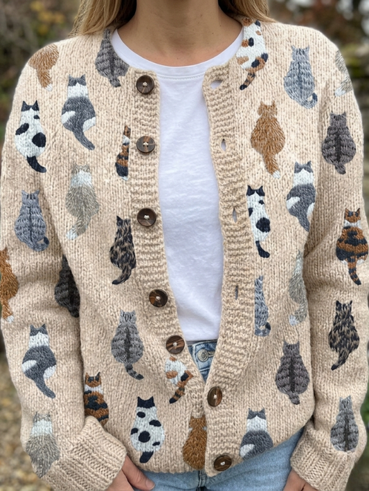 Olyvane | The Feline Motif Knit Cardigan
