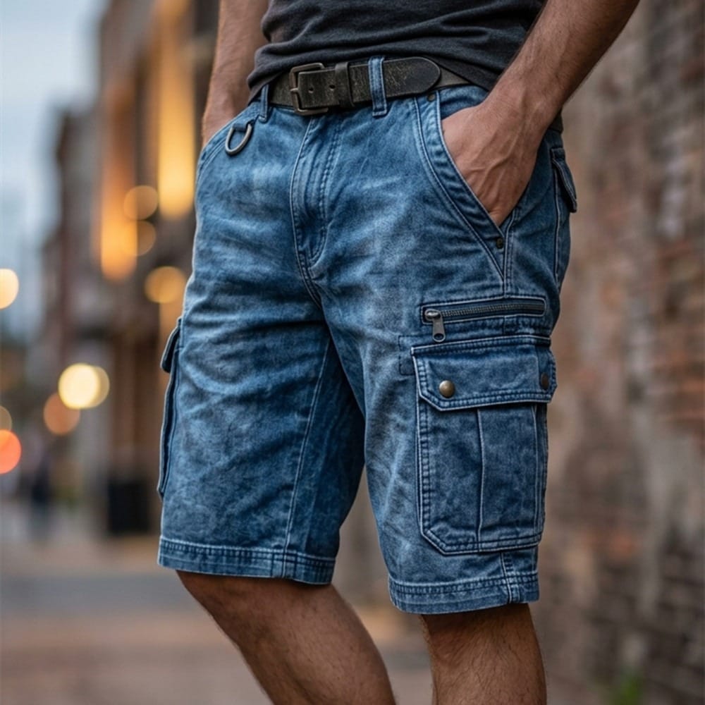Olyvane | Functional Denim Cargo Shorts